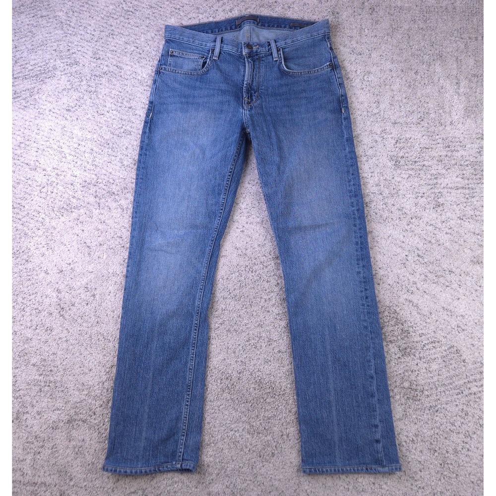 John Varvatos Mens 30x29 JV701 Regular Straight Distressed Blue Denim Jeans